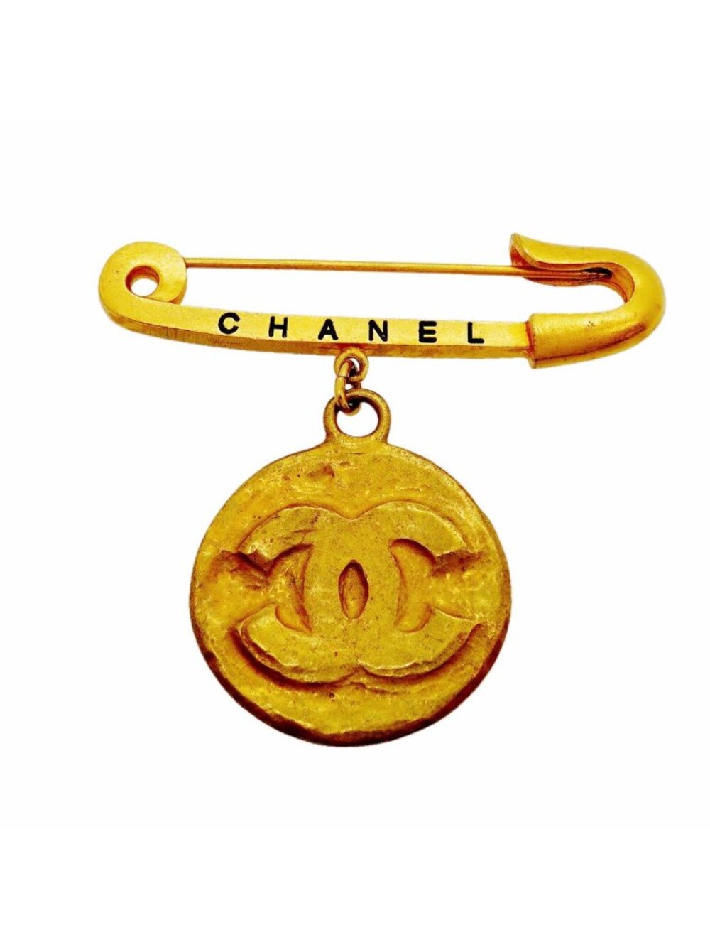 Chanel Brooch Vintage CC Logo Round Circle Gold Plated
